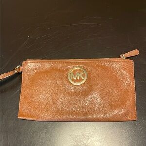 Michael Kors Brown Leather Wristlet Clutch